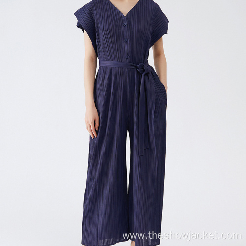 New Arrivals Women's Overalls Pleated V-neck Pants